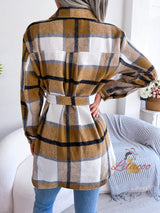 Leisure Contrast Plaid Long Sleeve Padded Coat