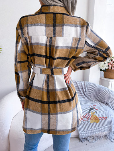 Leisure Contrast Plaid Long Sleeve Padded Coat