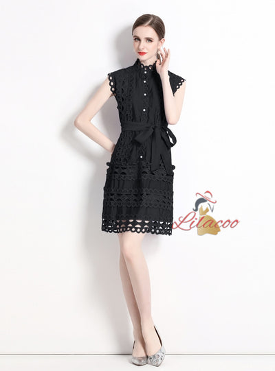 Women Palace Collar Lace Slim Dress