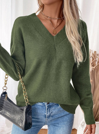 Loose V-neck Open-backed Split Sweater