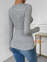 Twisted Solid Color Long Sleeve Slim T-shirt