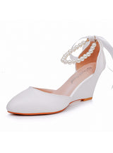 7 cm Pointed Wedge Beaded Ribbon Sandals