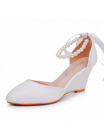 7 cm Pointed Wedge Beaded Ribbon Sandals