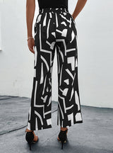 Elastic High Waist Printed Nine-point Pants