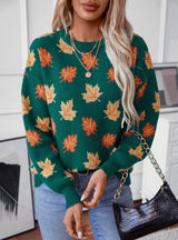 Maple Leaf Pattern Jacquard Leisure Pullover Sweater