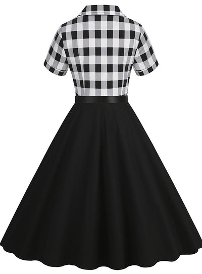 V-neck Short-sleeved Belt 50S Retro Dress