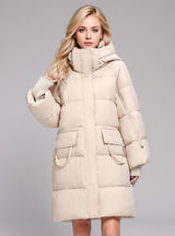 Medium and Long Solid Color Hooded Padded Coat