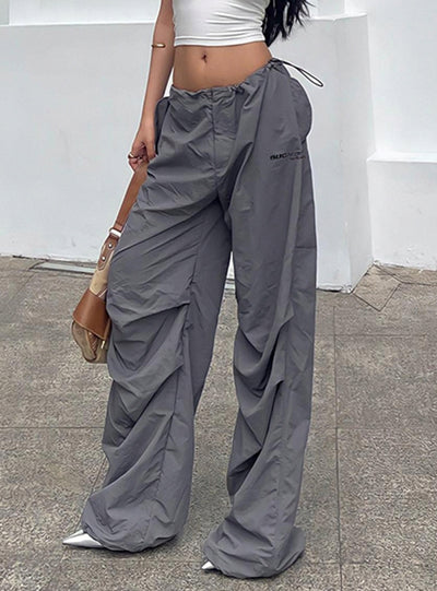 High Waist Stitching Pleated Drawstring Pant