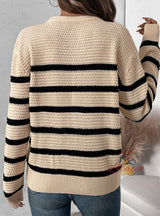 Women Striped Contrast Button Sweater