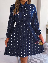 Polka-dot Long-sleeved Pleated Dress