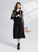 Black and White Contrast Vest Dress+Coat 2-piece Set