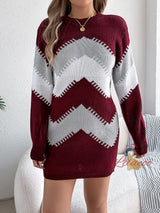 Leisure Color Matching Lantern Sleeve Sweater Dress