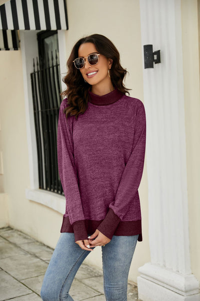 Long Sleeve High Neck Loose T-shirt