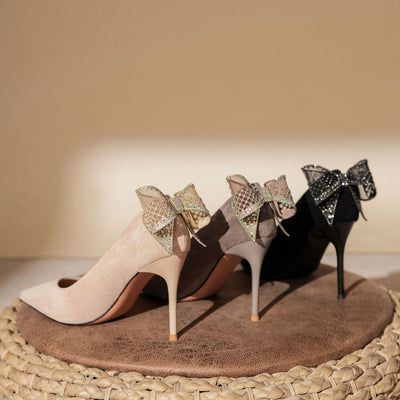 Suede Bow Stiletto Heels Shoes