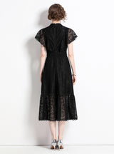 Retro Openwork Short Sleeve Lace Dress