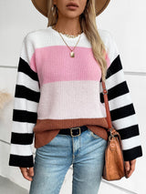 Contrasting Striped Turtleneck Sweater