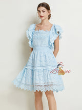 Women Solid Color Fashion Lace Dress