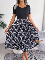 Casual Leaf High Waist Pleated Medium-long Dress