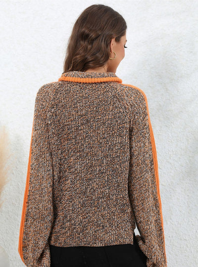 Spliced Long Sleeve Turtle Neck Sweater