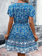 V-neck Ethnic Floral Dress