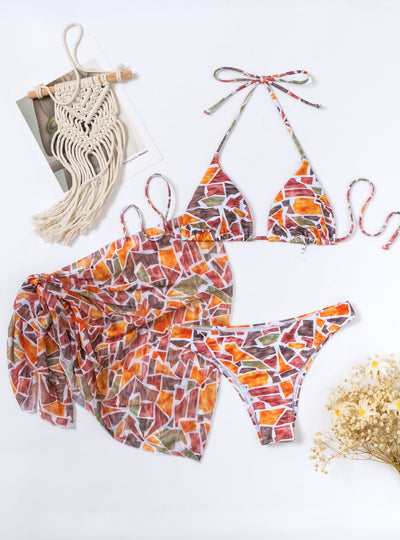 Sexy Printed Lace-up Three Piece Bikini