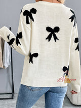 Round Neck Bow Jacquard Winter Sweater