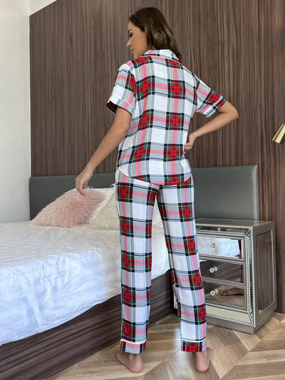 Plaid Short-sleeved Trousers Pajamas Suit Home