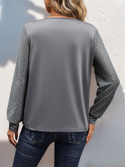 Lace Stitching Long Sleeve V-neck T-shirt