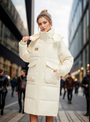 White Duck Down Long Over-the-knee Padded Down Jacket