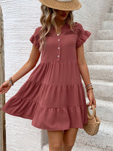 Simple Button Ruffled Casual Dress