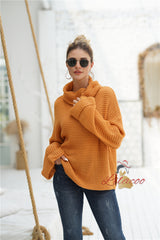 Solid Color Long Sleeve Loose High Neck Sweater