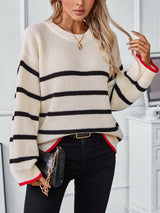 Long-sleeved Striped Pullover Contrast Color Sweater