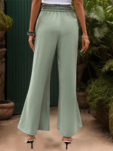 Green Wide-leg Pants with Belt