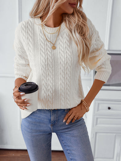 Twisted Floral Round Neck Long Sleeve Sweater