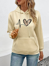 Long Sleeve Pocket Hooded Printed Pullover Top