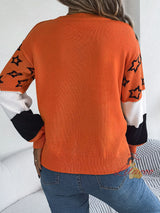 Leisure Color Matching Star Lantern Sleeve Sweater