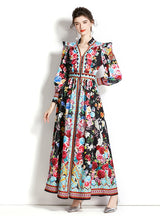 Long-sleeved Lantern Sleeve Printing Dress