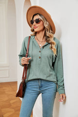 Solid Color Button Long Sleeve Hooded Loose Top