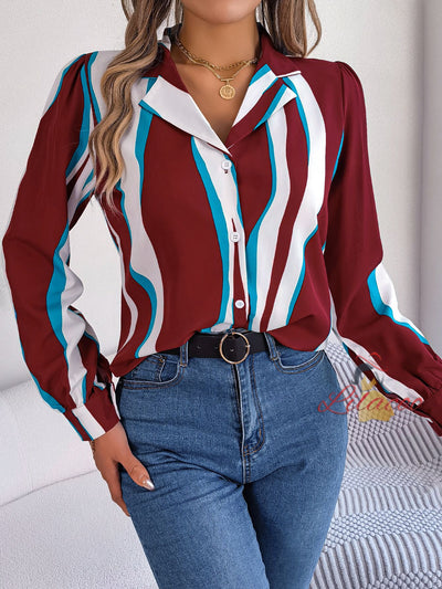 Casual Contrast Striped Long Sleeve Shirt