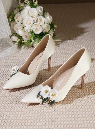 Satin Pointed Shallow-mouth Wedding Shoes