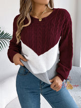 Leisure Color Matching Twist Lantern Sleeve Sweater