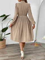 Butterfly Solid Color Buckle Pleated Dress