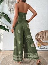 Casual Snowflake Pattern Printed Wide-leg Jumpsuit