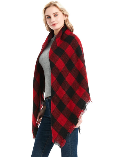 Ladies Cashmere Red and Black Plaid Scarf