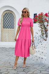 Solid Color Round Neck Short Sleeve Dress