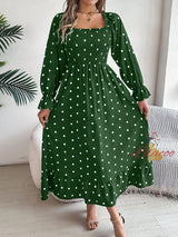 Leisure Square Neck Polka-dot Long Dress