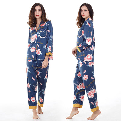 Ice Silk Satin Home Clothes Pajamas Set