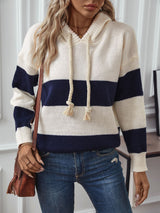 Loose Casual Hooded Contrast Pullover Sweater