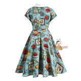 Hepburn V-Neck Short Sleeve Print Retro Dress