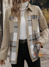 Fashion Lapel Plaid Long Sleeve Button-down Jacket